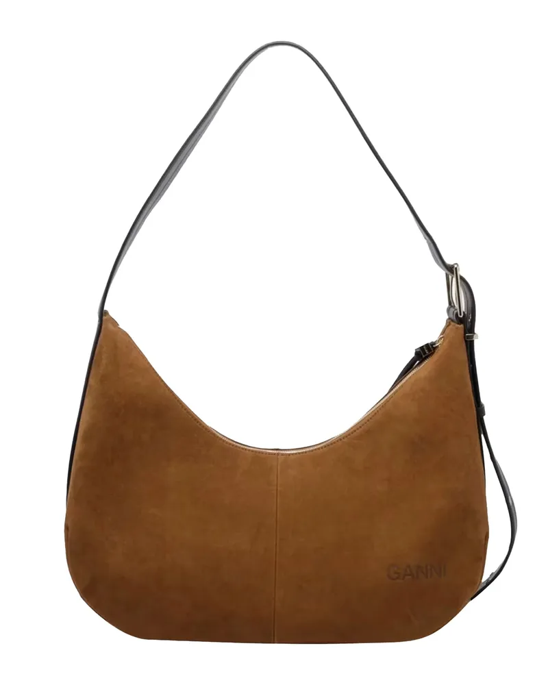 Ganni Women's Hobo Bag Belt Caramel Café Polyester Shoulder Brown