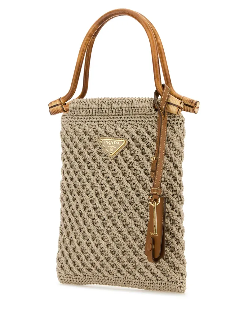 Prada Women's Mano Top Handle Bag Beige Calamusrotang Beige