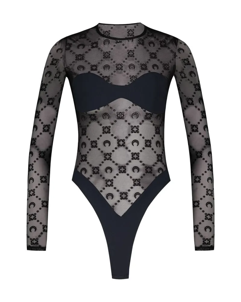 Marine Serre Women Moonogram Mesh Flock Bodysuit Black Synthetic Bodysuits Black
