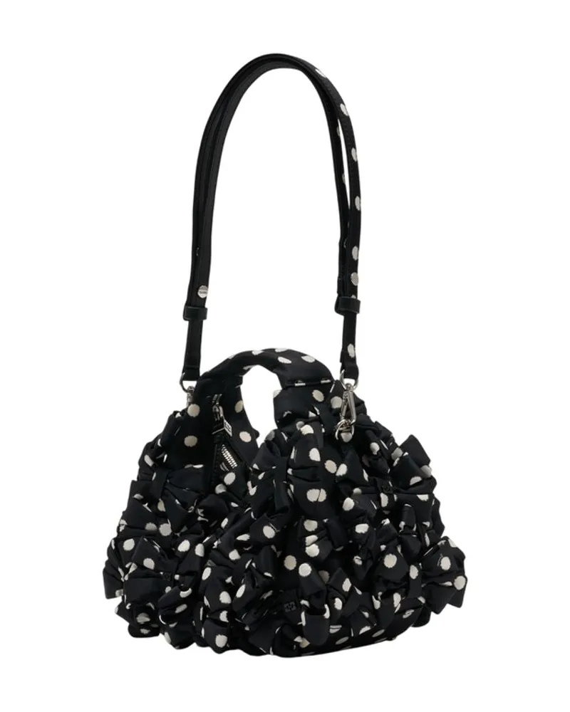 Ganni Women's Mini Bow Hobo Handbag -  Nylon Black Bags Handbags-Purses Black