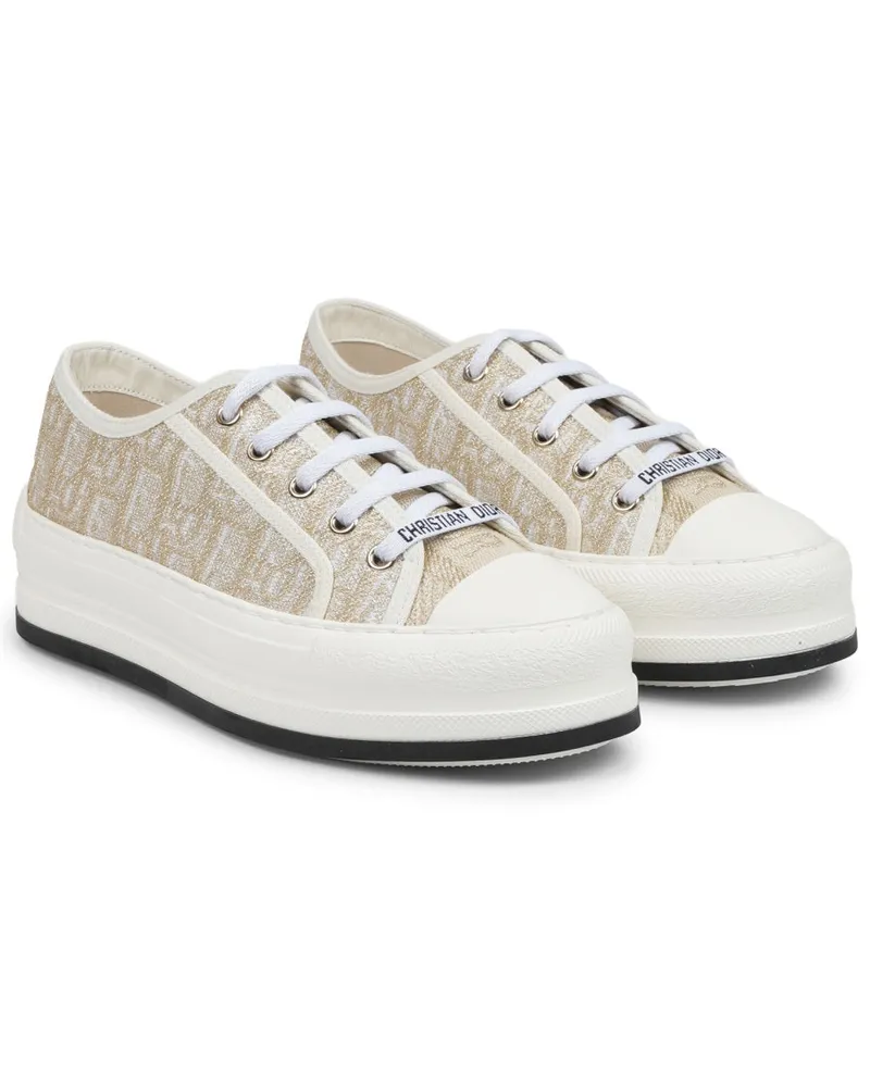 Dior Logo-Embroidered Canvas Sneakers — Gold Gold