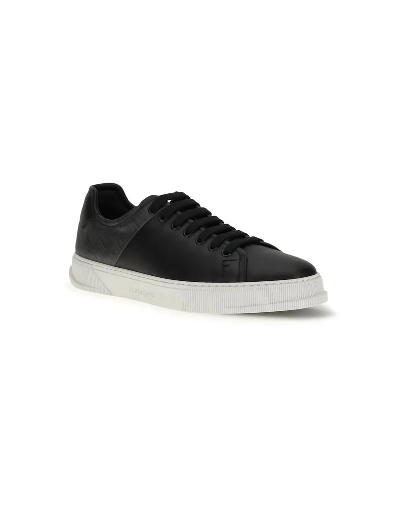 Ferragamo Men's Black Calf Leather Bos Taurus Low Top Sneakers Black