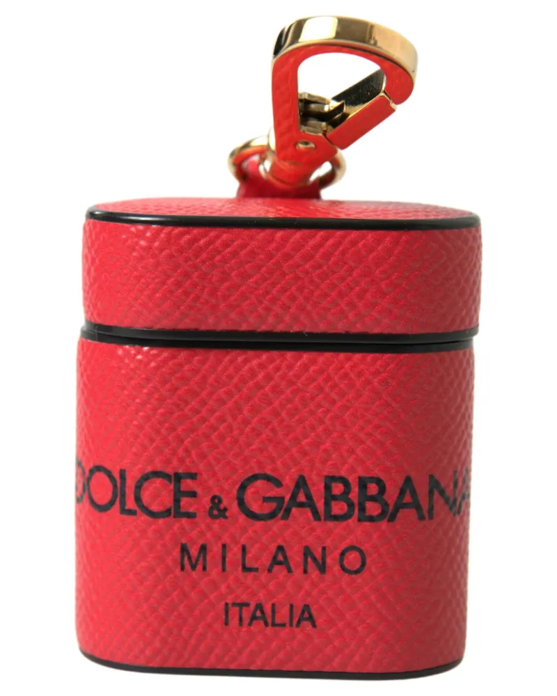 Dolce & Gabbana Women's Red Black Calf Leather Logo Print Strap Airpods Case And Accessory Red