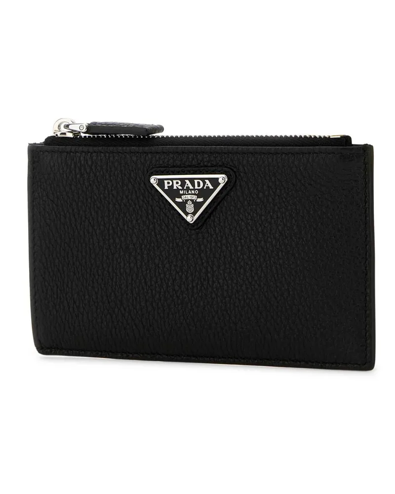 Prada Men's Black Leather Card Holder Nero Vitello Portafogli Wallet Black