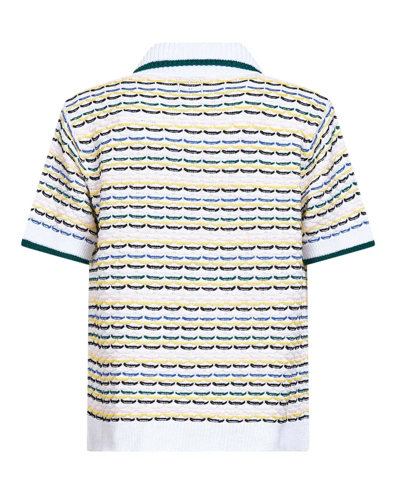 Casablanca Paris Men's White Crochet Cotton Tuck Stitch Shirt Cardigans Sweater White
