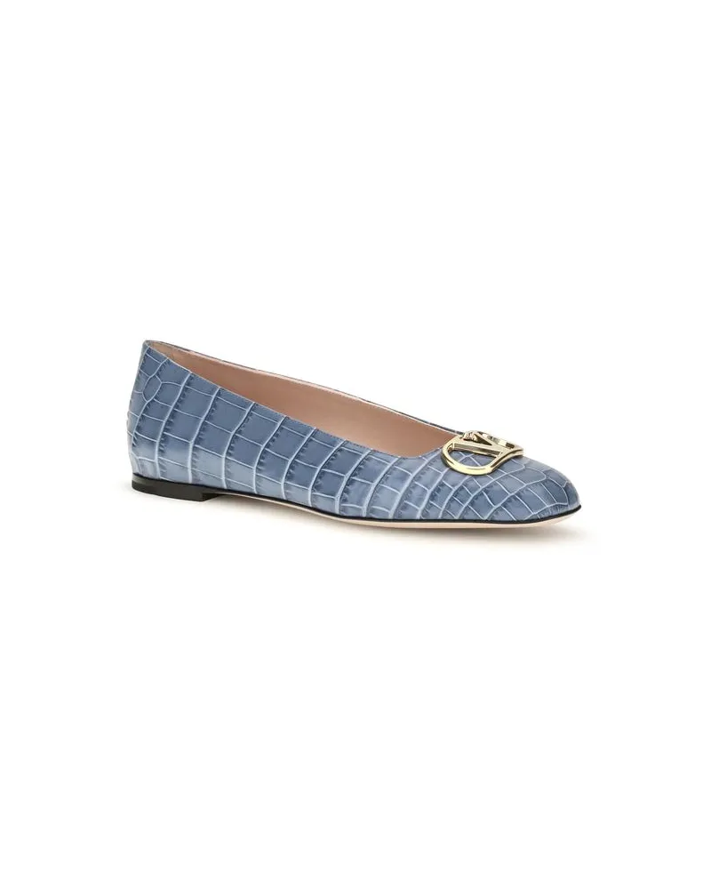 Valentino Garavani Women's Blue Calf Leather Bos Taurus Ballet Flats Blue