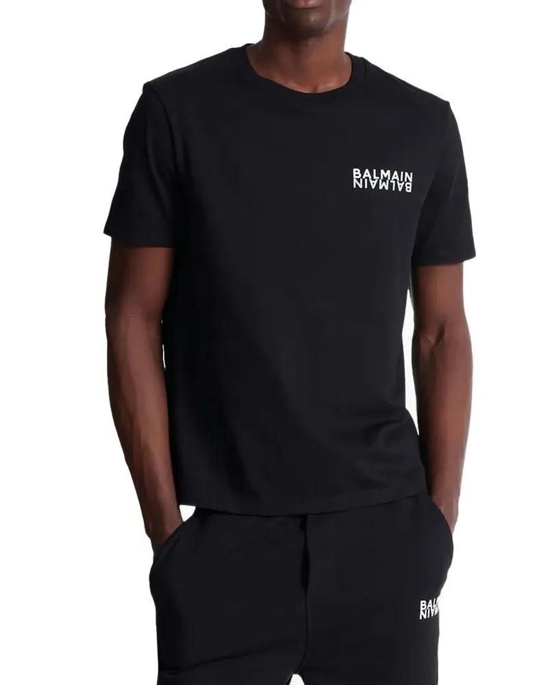 Balmain Men Black Cotton T-Shirt Black