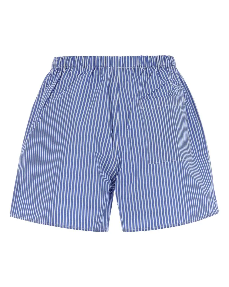 SPORTY & RICH Women's Embroidered Poplin Barbara Shorts Bluestripedblue Exterior: Cotton Blue