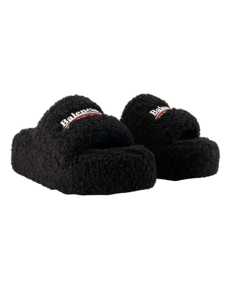 Balenciaga Women's Shearling Platform Slipper Black Black