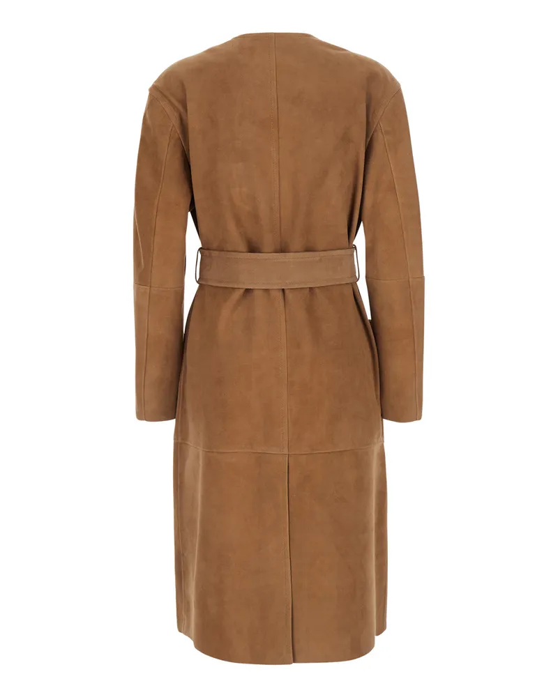 Max Mara Women's Coat Portici Beige Suede Lamb Beige