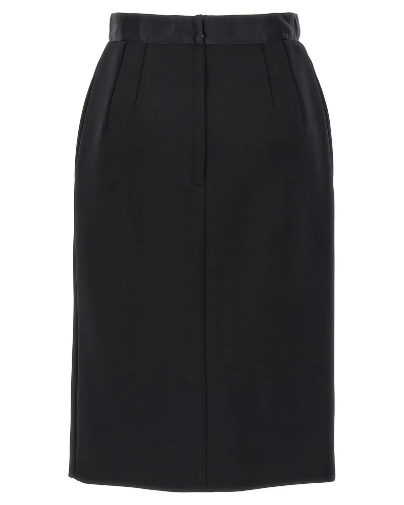 Dolce & Gabbana Stretch Wool with Satin Waist Pencil Skirt — Black Black