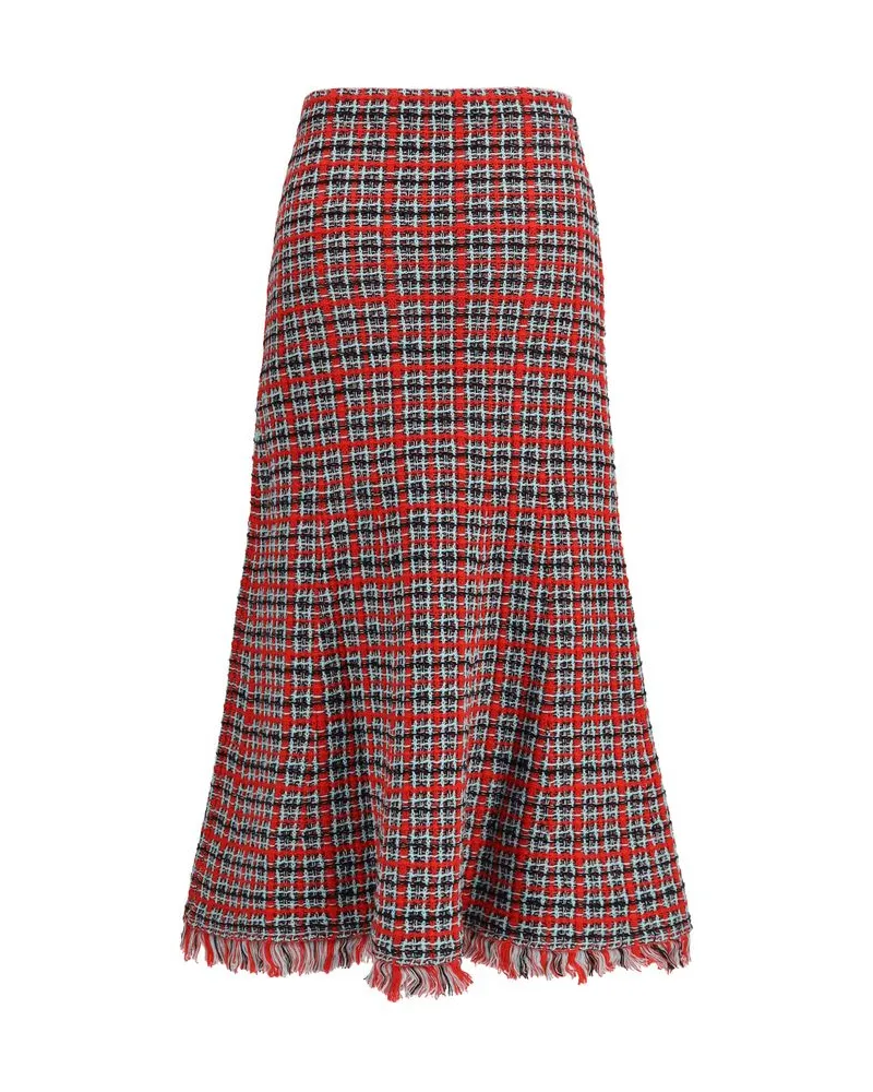 Self-Portrait Check Knit Midi Skirt — Red Red