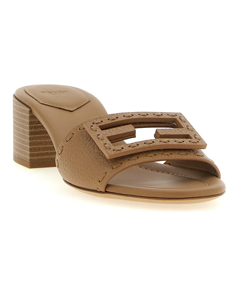 Fendi Women's Beige Calfskin Flat Sandals Beige