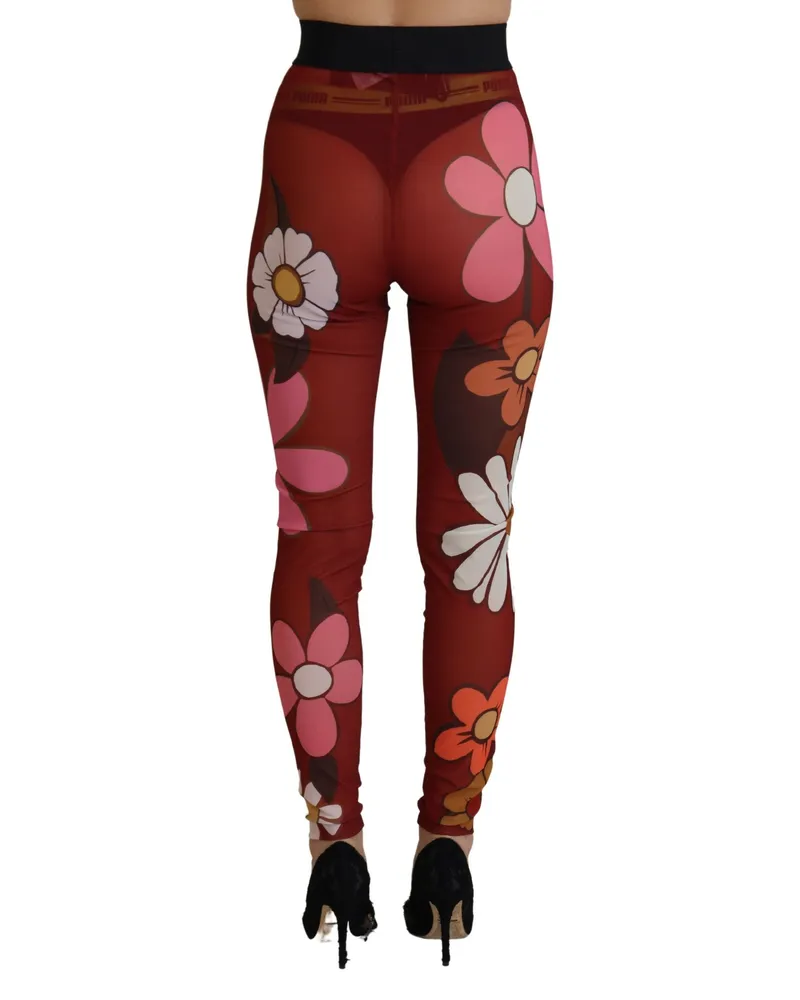 Dolce & Gabbana Women's Red Floral Leggings Stretch Waist Pants Red