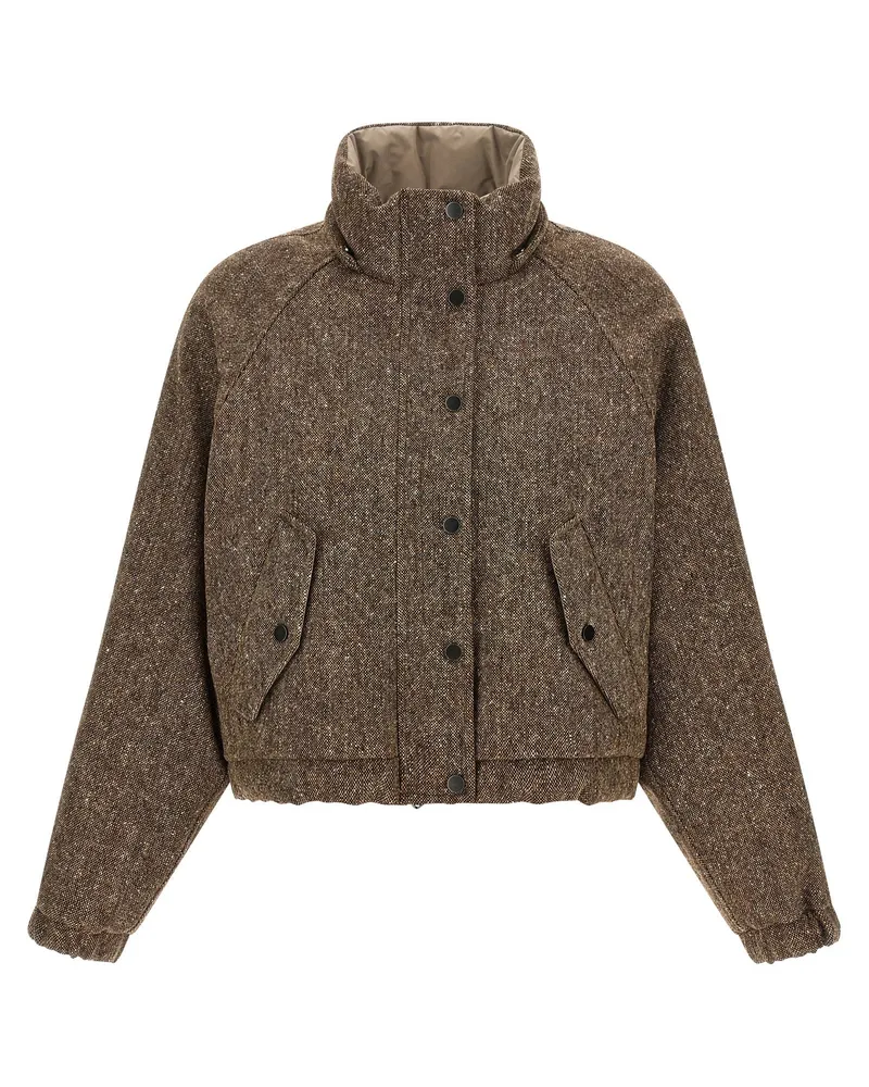 Brunello Cucinelli Donegal Tweed Down Jacket — brown Brown