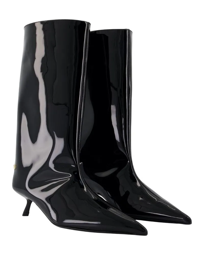 Anine Bing Women's Hilda Boots -  Leather Black Calfskin Shoes Black