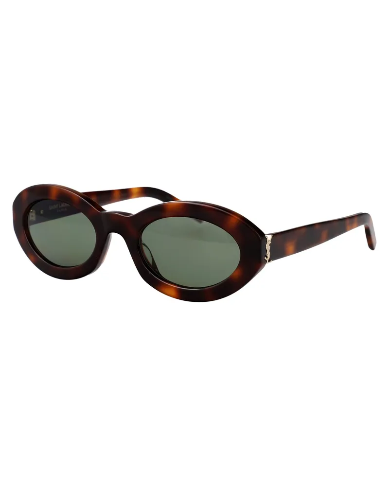 Saint Laurent SLM136 Oval Acetate Sunglasses — Brown Brown