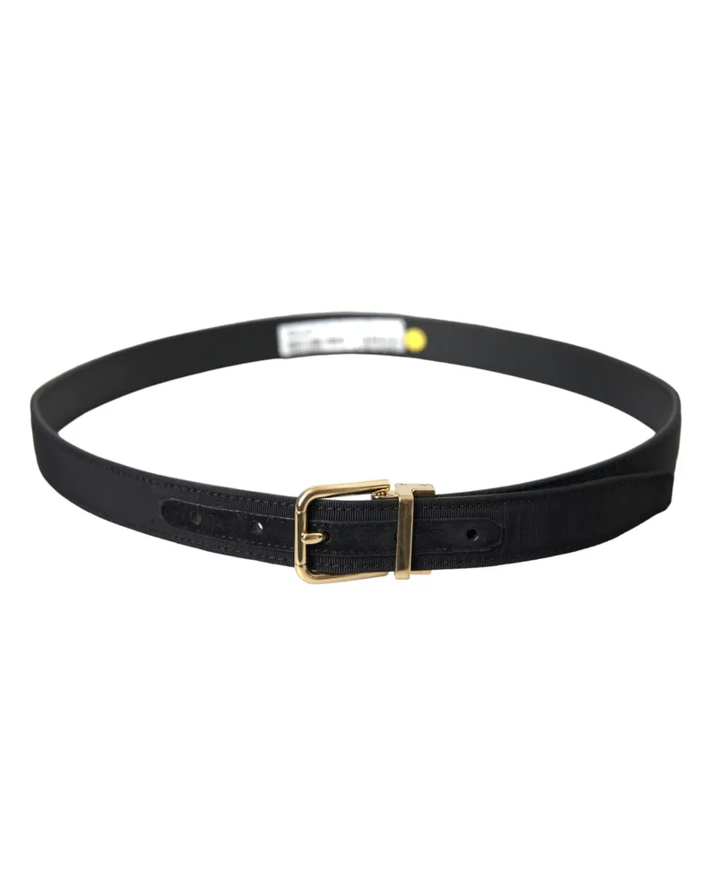 Dolce & Gabbana Black Gros Grain Gold Metal Buckle Belt Men Leather Black