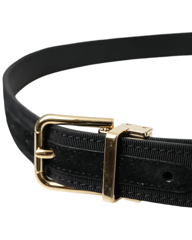 Dolce & Gabbana Black Gros Grain Gold Metal Buckle Belt Men Leather Black