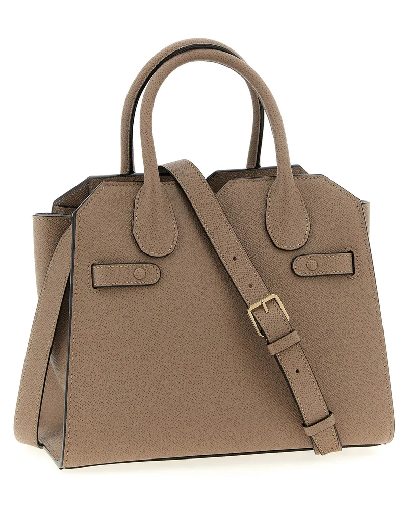 Valextra Women's Milano Top Handle Bag Beige Calfskin Leather Suede Beige