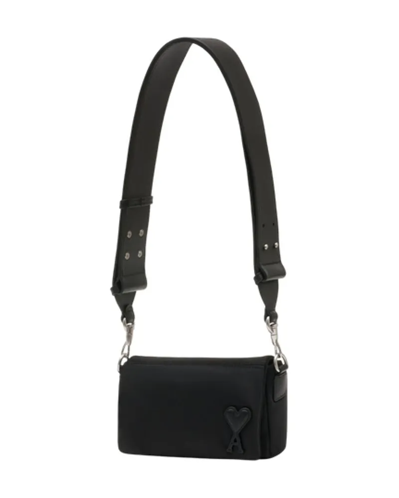 AMI Paris Unisex Marcel Lunch Box Crossbody -  Synthetic Black Nylon Bags Shoulder-Hobo-Bags Black