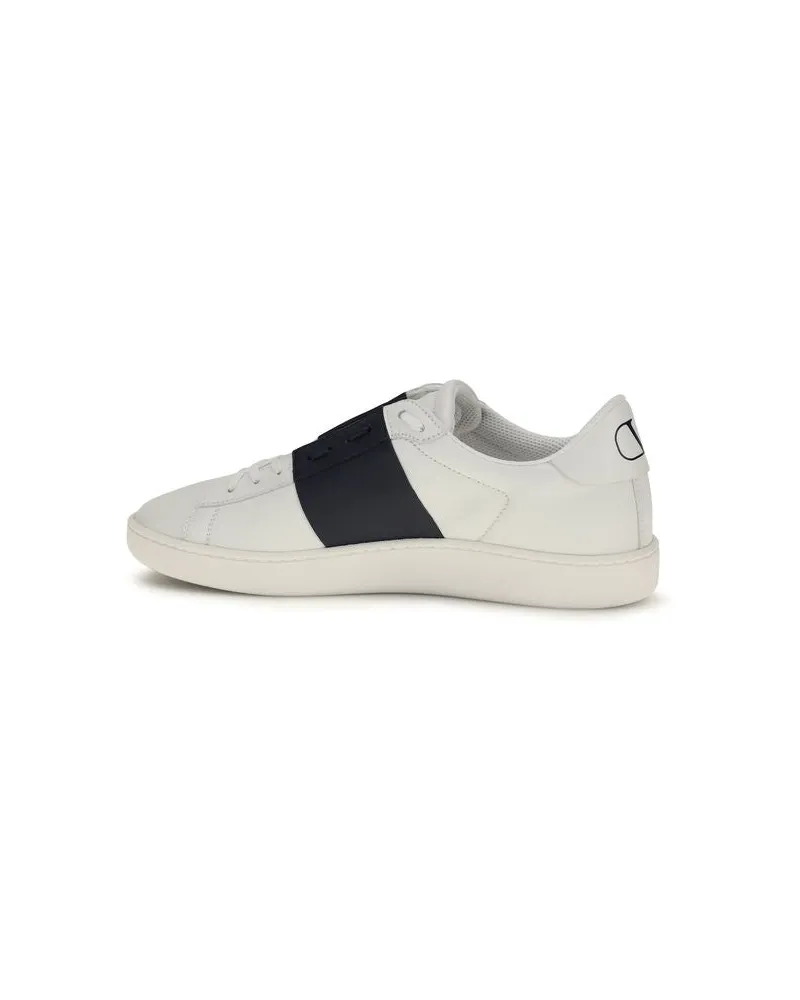 Valentino Garavani Men's Blue Calf Leather Bos Taurus Low Top Sneakers White