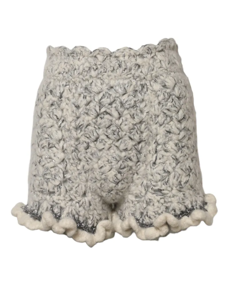 Dolce & Gabbana Women's Metallic Bouclé Knit Cashmere Ruffled Shorts White White