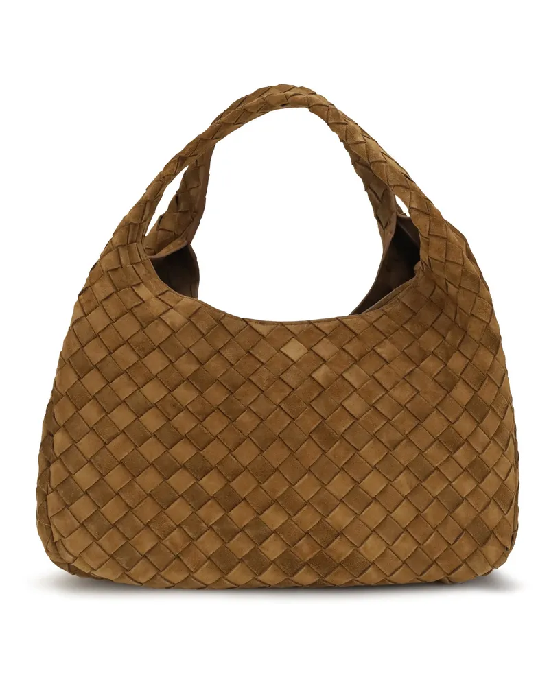 Bottega Veneta Campana Suede Shoulder Bag — Brown Brown