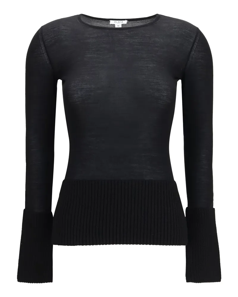Alaïa Merino Wool Crewneck Sweater — Black Black