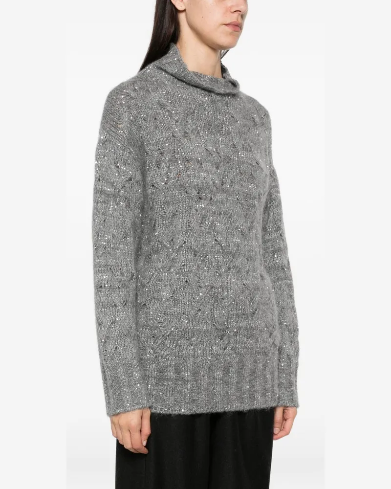 Fabiana Filippi Sequin-Embellished Cable-Knit Sweater — Grey Grey