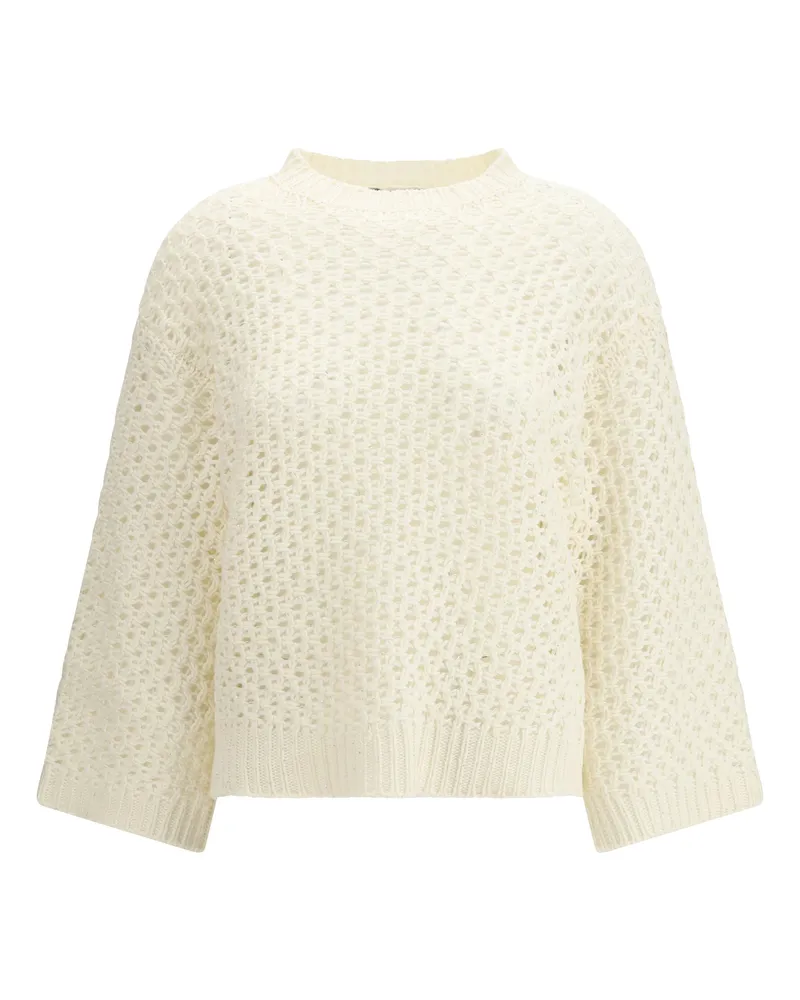Fabiana Filippi Women's Jumper Platinum Yarn With Micro Sequins Beige Fleece Wool Sweater Beige