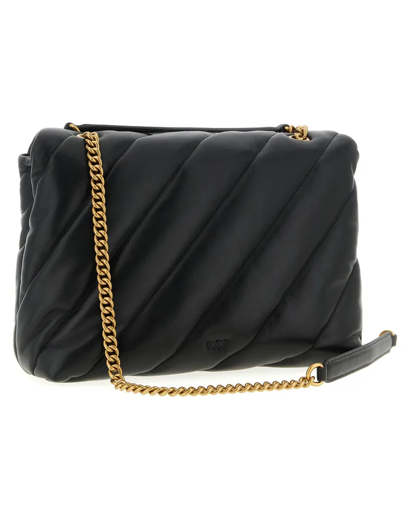 Pinko Quilted Matelassé Leather Shoulder Bag — Black Black