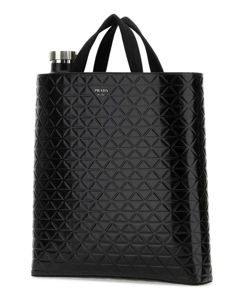Prada Men's Black Leather Shopping Bag Nero Vitello Borse A Mano Black