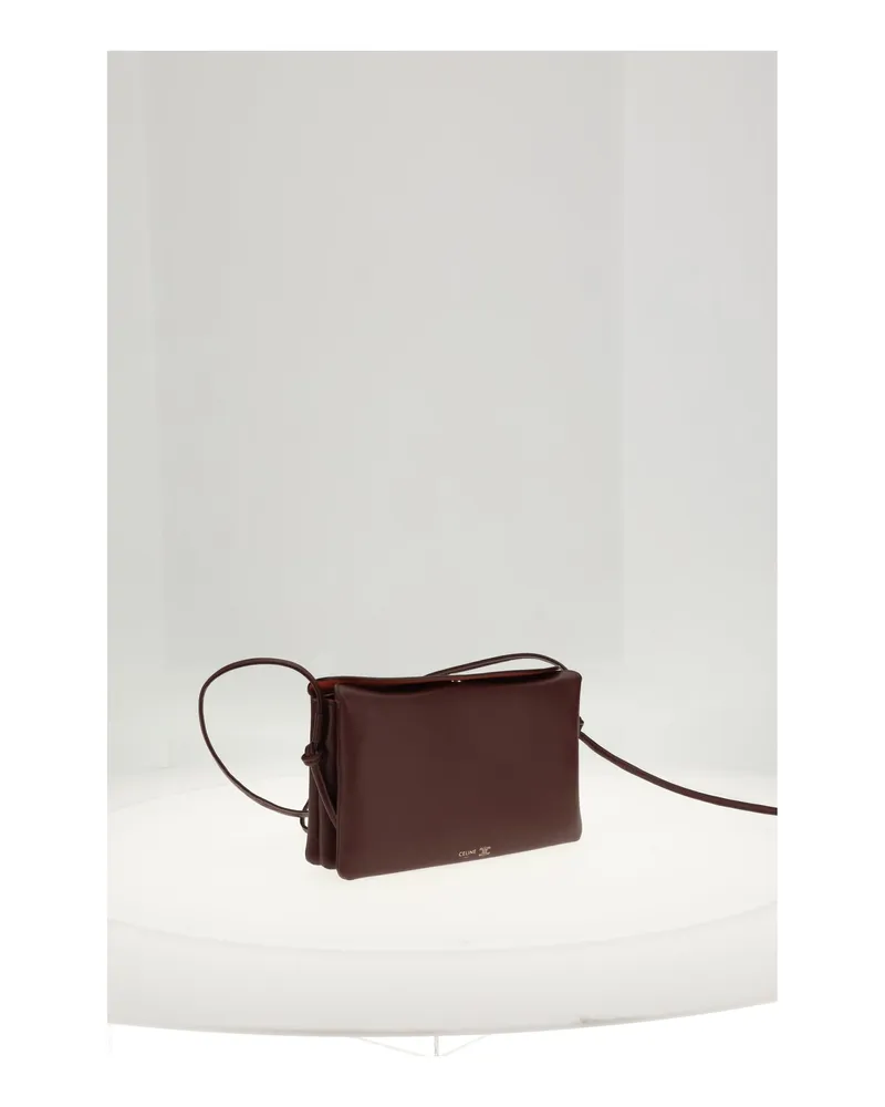 Celine Women's Shoulder Bag Trio Flap Syrah Lamb Leather Brown