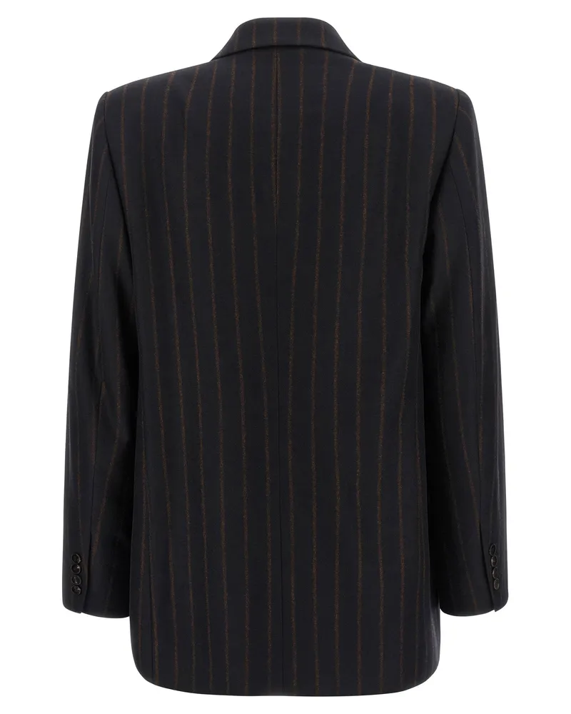 Alberto Biani Pinstripe Wool Flannel Blazer — Navy Navy