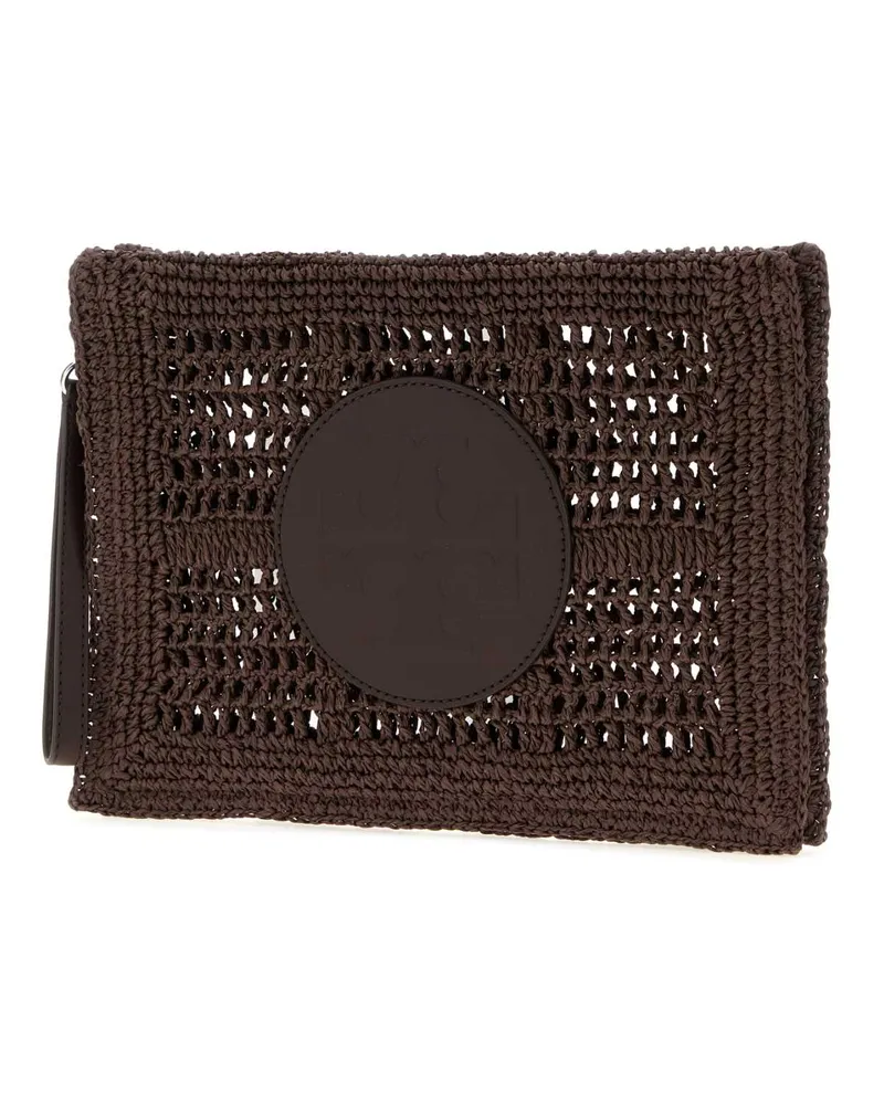 Tory Burch Women's Brown Raffia Ella Clutch Darkcocoa Portafogli Wallet Brown