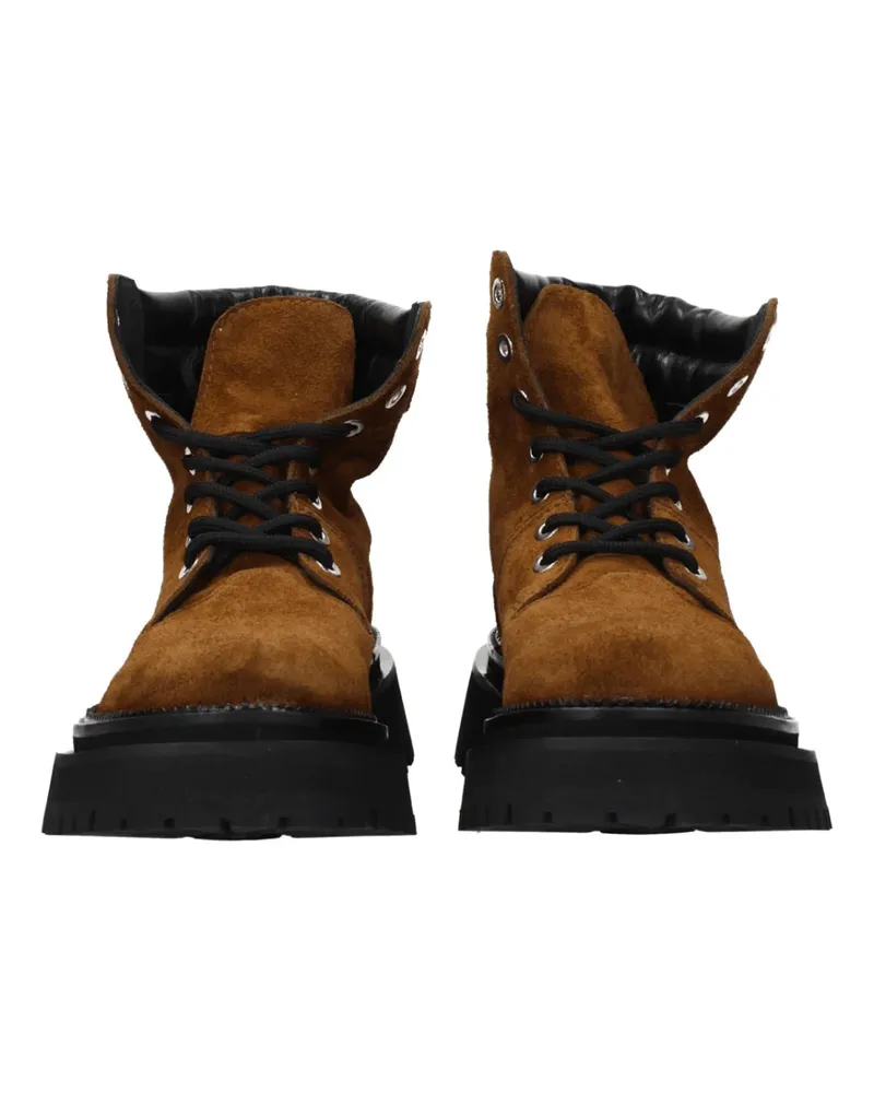 AMI Paris Women's Lace-Up Suede Ankle Boots Brown Shoes Brown