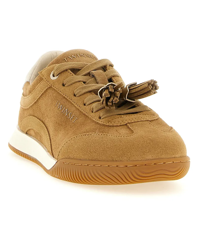 Twin-Set Suede with Tassels Sneaker — Camel Camel