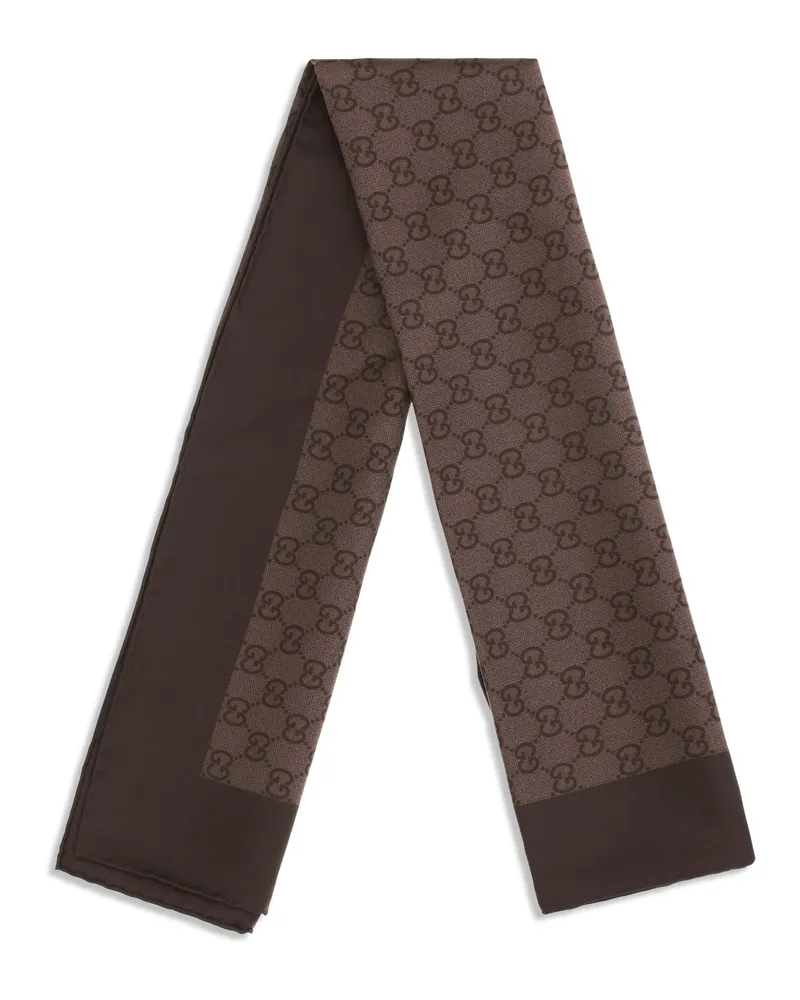 Gucci Women's Scarf Gg Silk Twill Dark Brown Brown-D Brown/d. Scarfs Brown