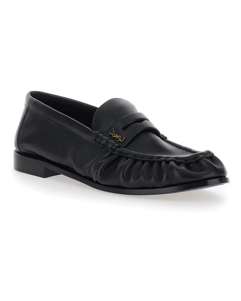 Saint Laurent Men's Loafers Cassandre Black Leather Calf 