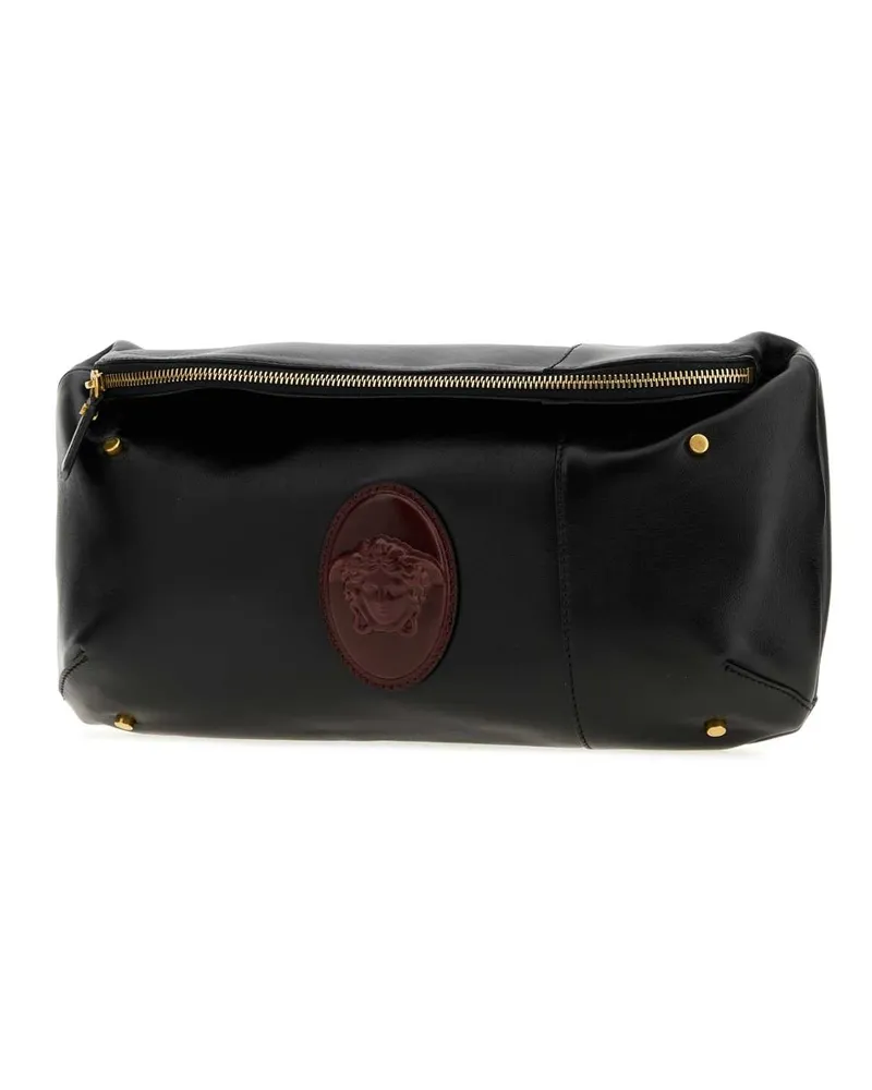 Versace Men's Black Nappa Leather Lou Belt Bag Blackrosewood Marsupi Black