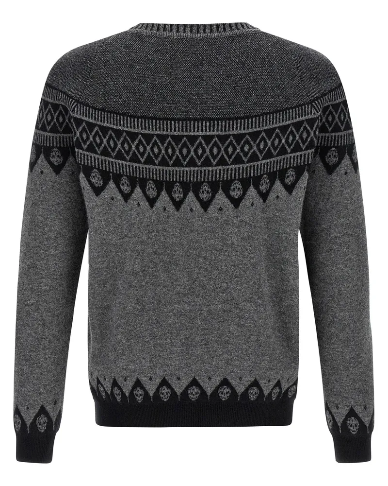 Alexander McQueen Skull Jacquard Wool Sweater — Charcoal Grey