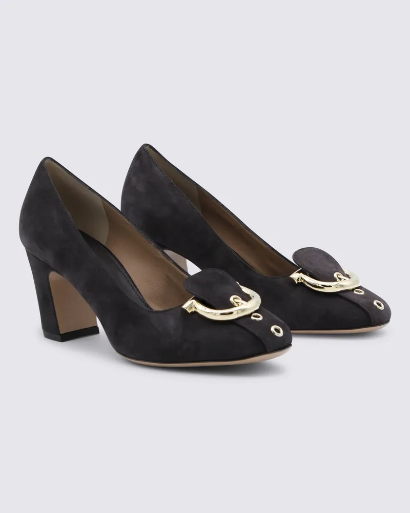 Ferragamo Women's Suede Block Pump Black Black