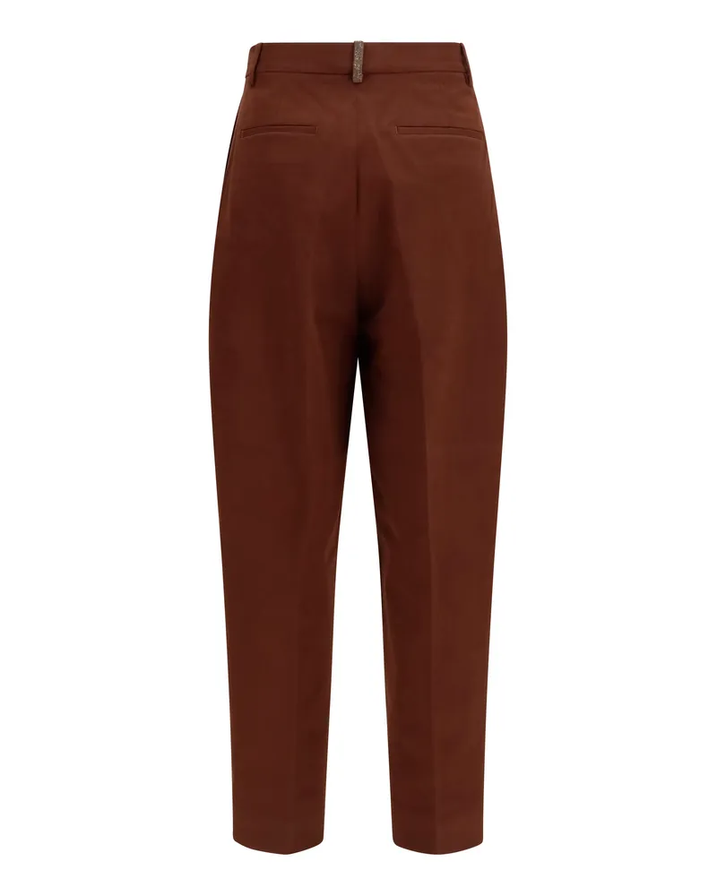 Fabiana Filippi Women's Pants Wool-Blend Ebony Cotton Trousers Brown