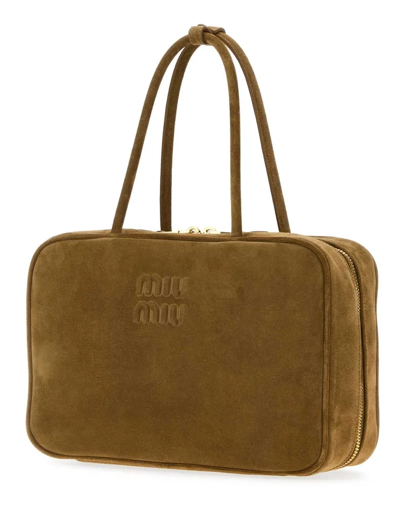 Miu Miu Embossed Logo Calfleather Shoulder Bag — Brown Brown