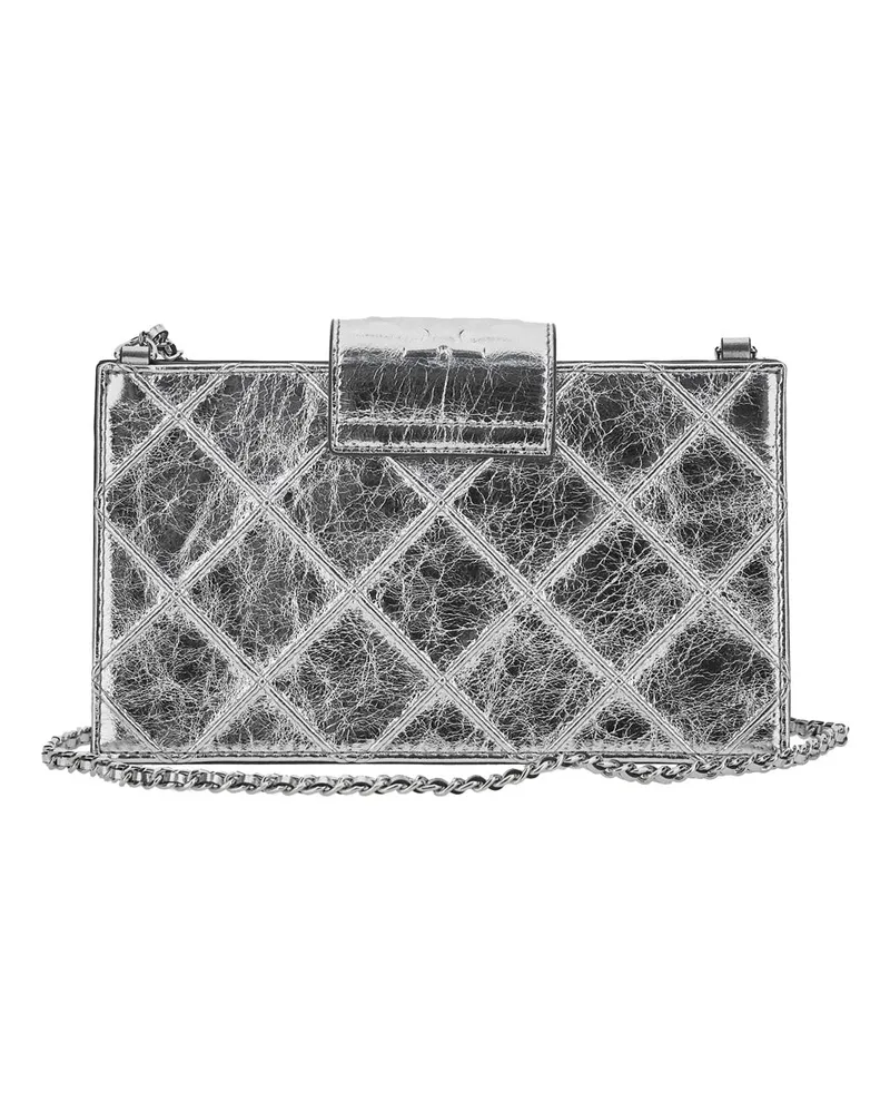 Tory Burch Women's Shoulder Bag Fleming Mini Metallic Leather Cowhide Silver