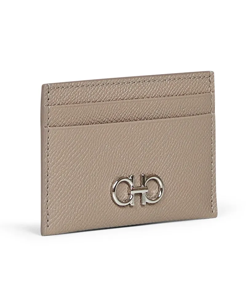 Ferragamo Women's Credit Card Holder Gancini Calfskin Grey Calf Leather Wallets & Purses Gray