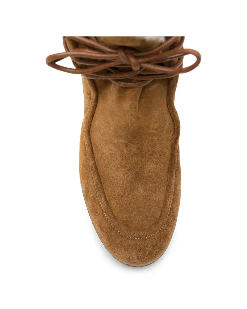 Isabel Marant Shearling-Lined Suede Wedge Boot — Brown Brown