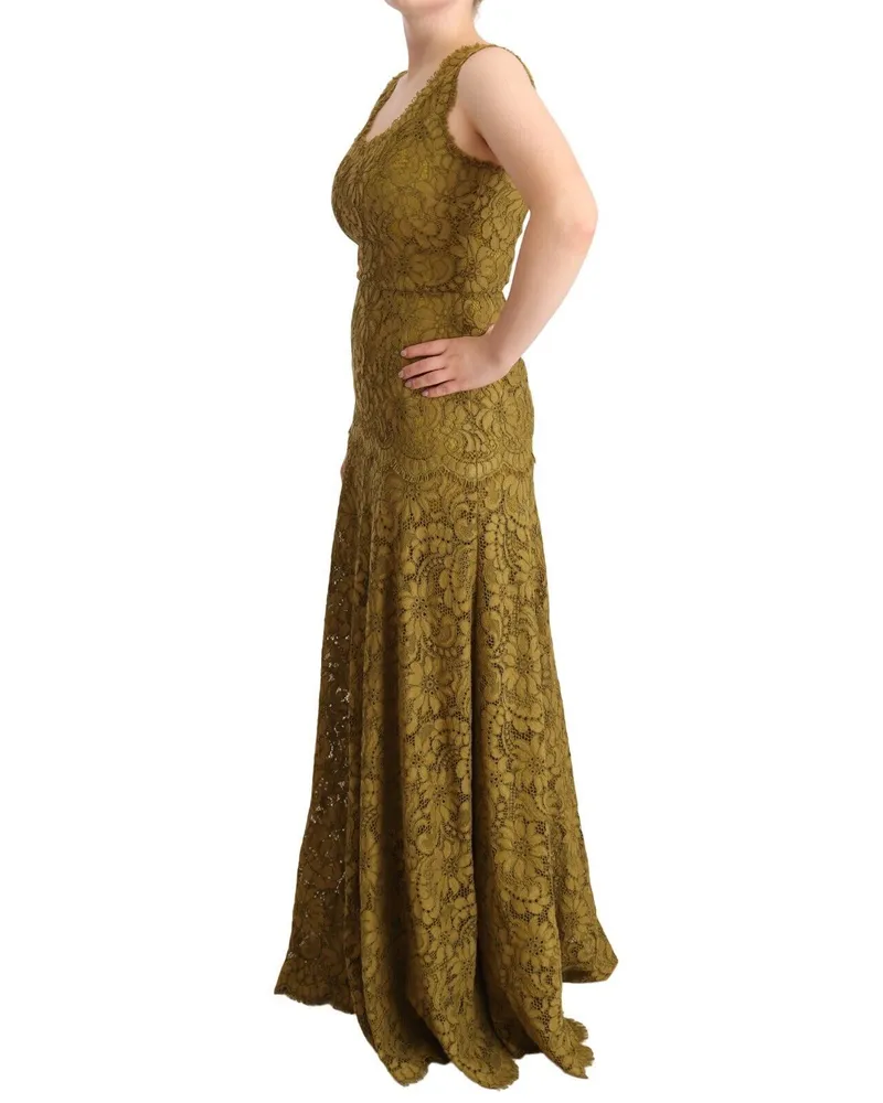 Dolce & Gabbana Women Brown Floral Lace Maxi Floor Length Dress Cotton Brown