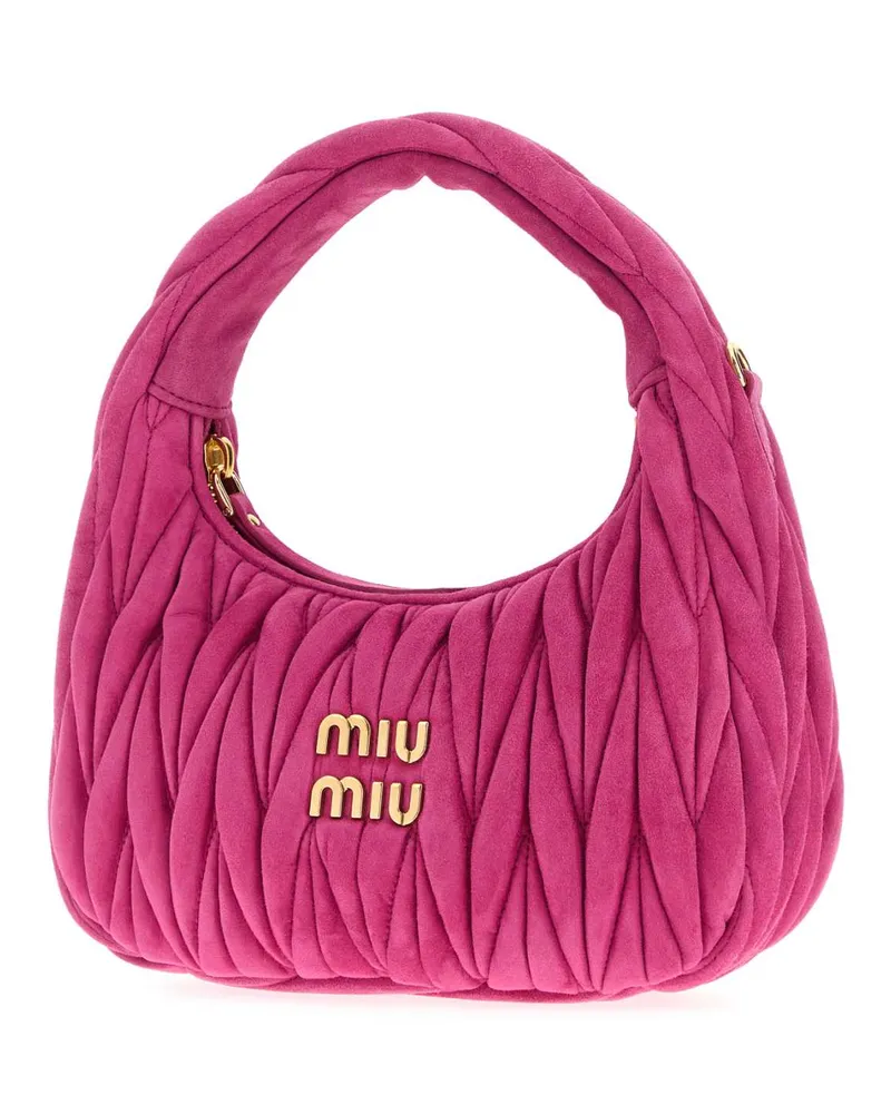 Miu Miu Women's Fuchsia Suede Handbag Fuxia Agnello Borse A Mano Bag Pink